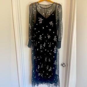 Zara sheer black dress with embroidery